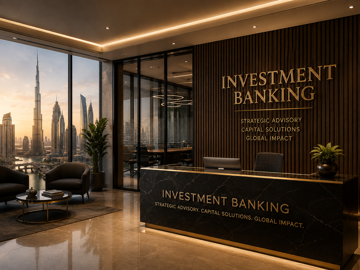 Investment banking office overlooking Dubai