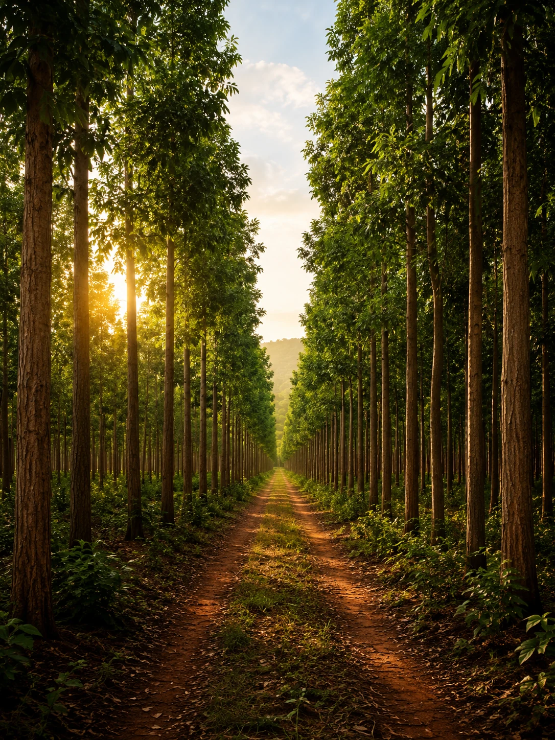 Rows of plantation trees in South India